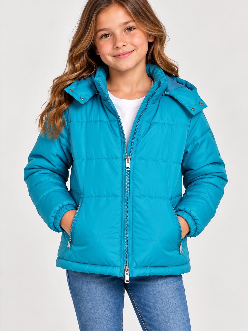 Vibrant Blue Insulated Puffer Jacket with Hood